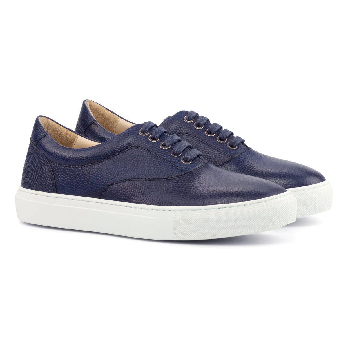 Sneakers Spinner en cuir grainé bleu marine - Semelles Blanches – vue 1