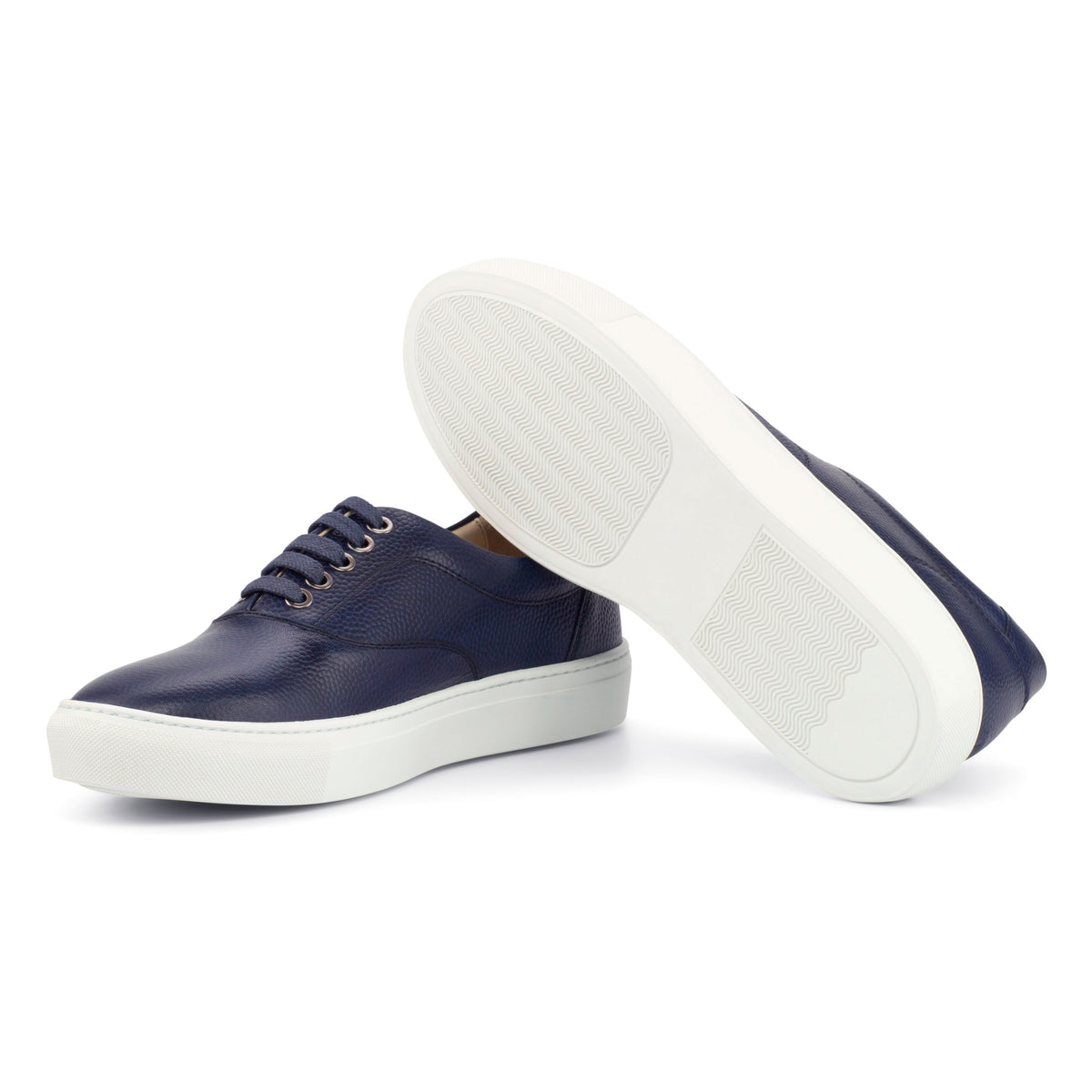 Sneakers Spinner en cuir grainé bleu marine - Semelles Blanches – vue 2