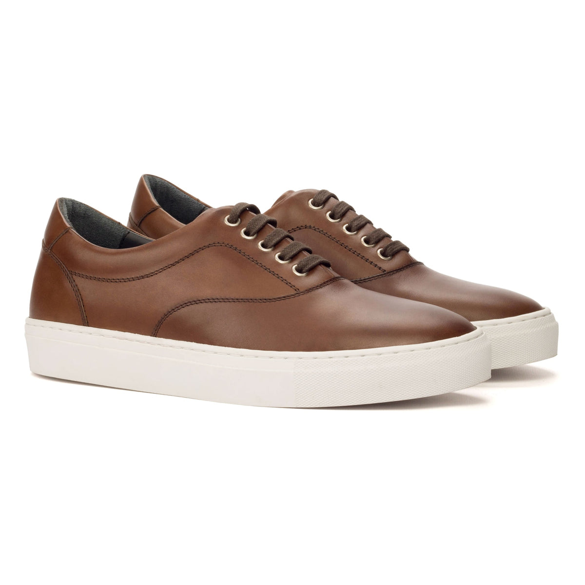 Sneakers Spinner en cuir marron moyen - Semelles Blanches – vue 1