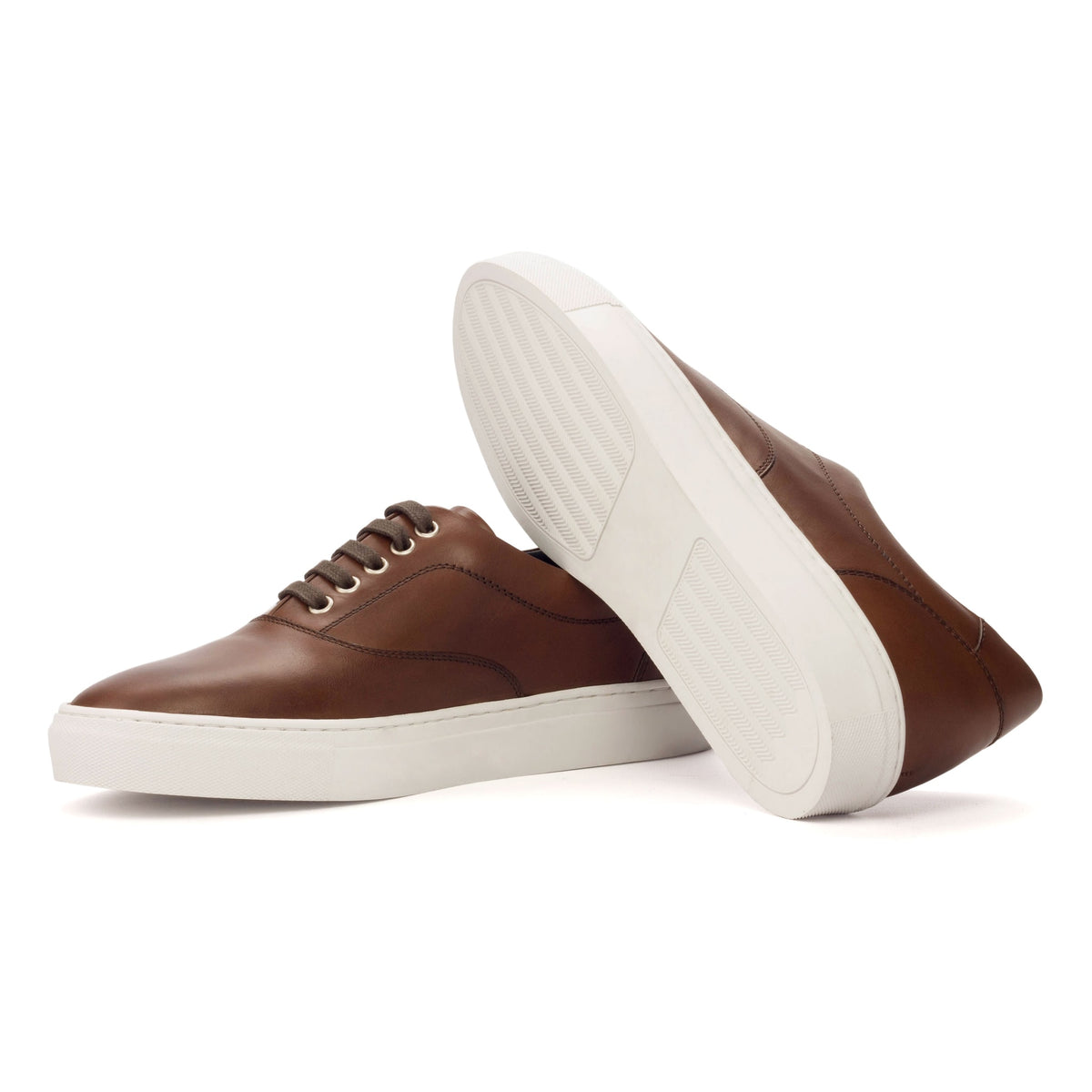 Sneakers Spinner en cuir marron moyen - Semelles Blanches – vue 2