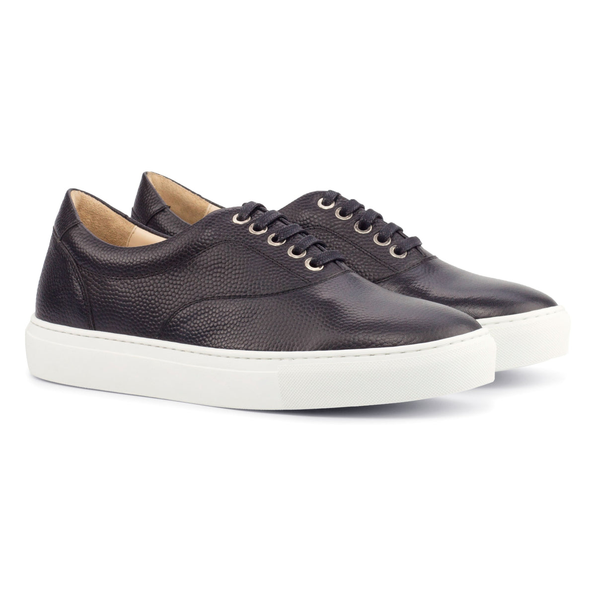 Sneakers Spinner en cuir grainé noir - Semelles Blanches – vue 1