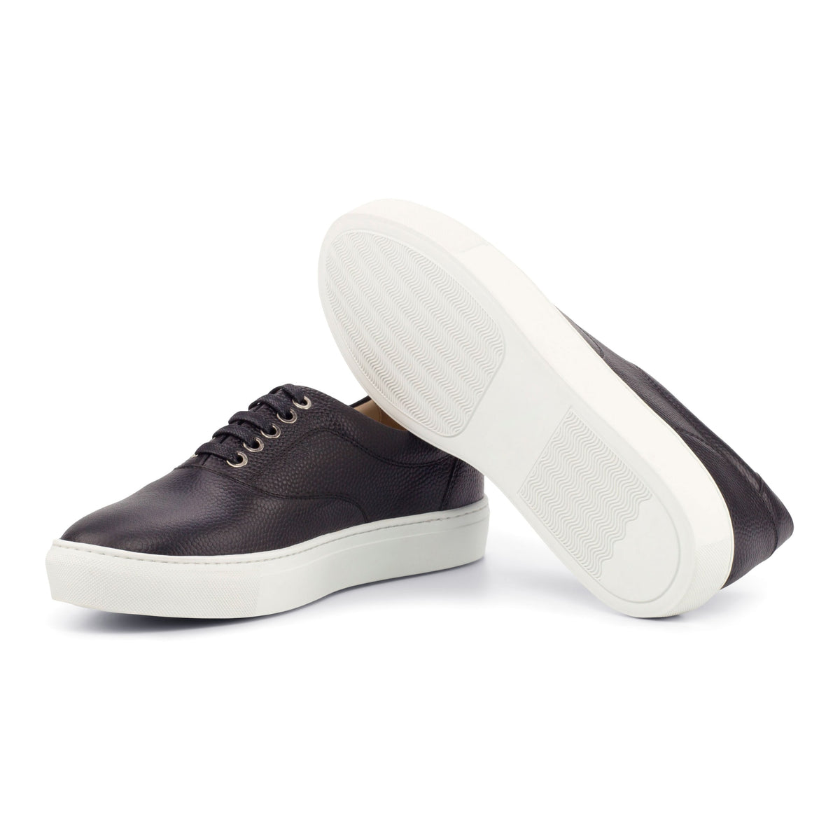Sneakers Spinner en cuir grainé noir - Semelles Blanches – vue 2