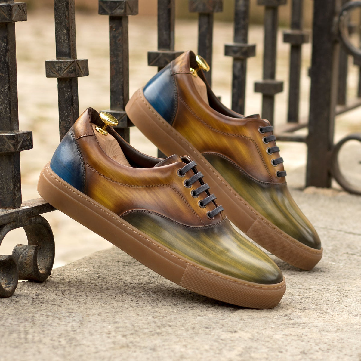 Sneakers Spinner en cuir patiné tri color - Semelles Caramel – vue 4