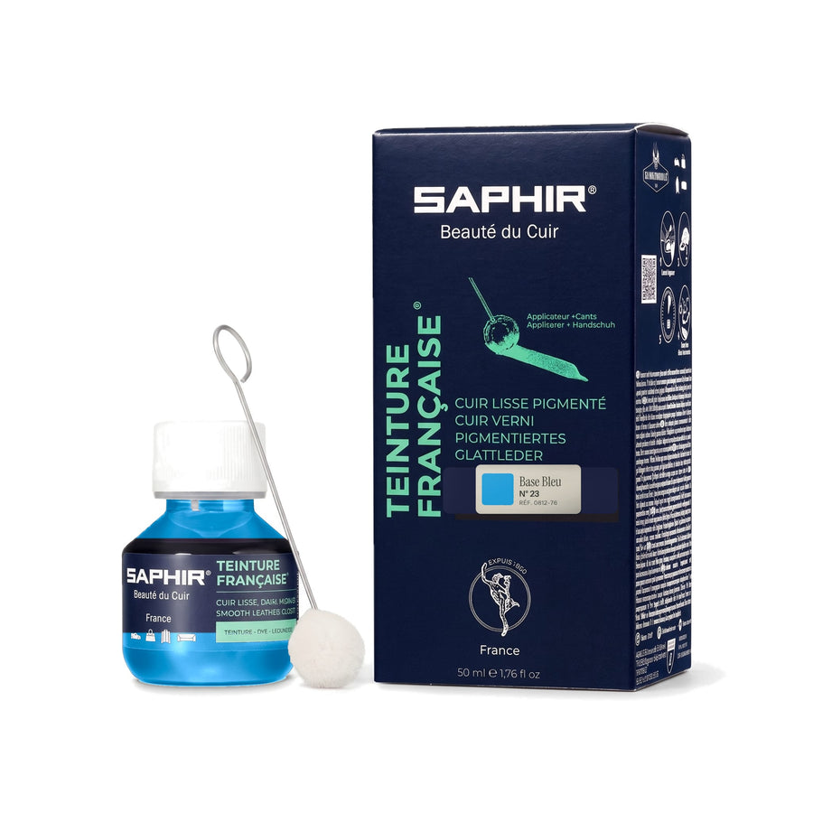 Teinture Française Saphir Base Bleu, flacon en verre avec bâtonnet applicateur et étui de 50 ml