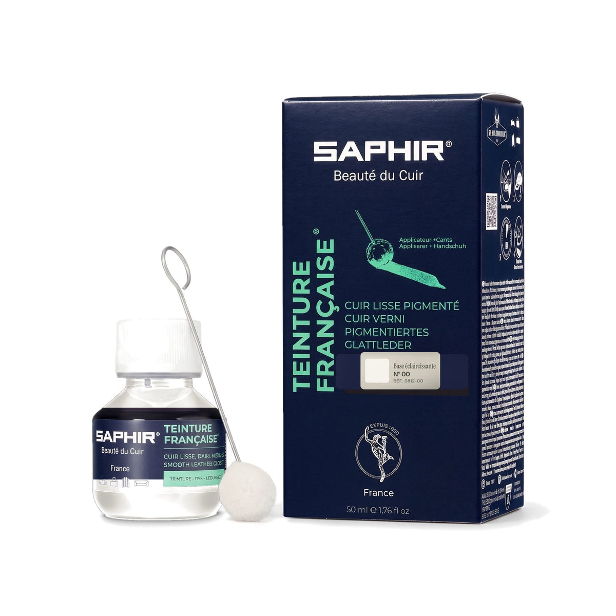 Teinture Française Saphir Base éclaircissante, flacon en verre avec bâtonnet applicateur et étui de 50 ml