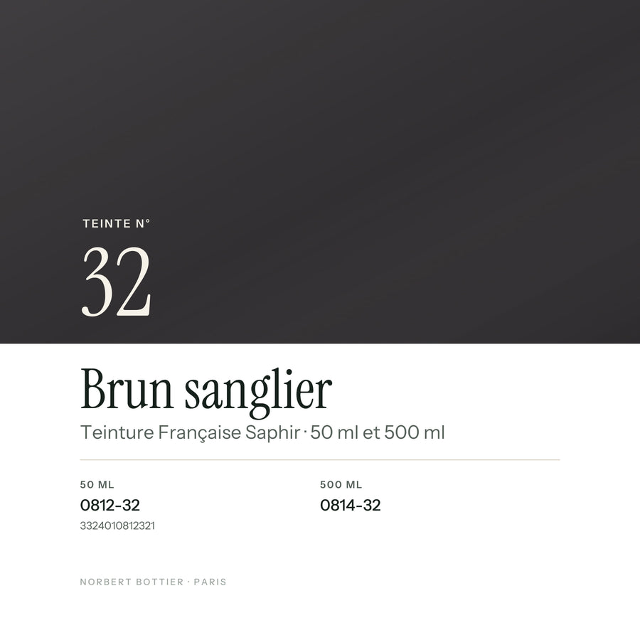 Teinte Brun sanglier n° 32 de la Teinture Française Saphir, réf. 0812-32 / 0814-32