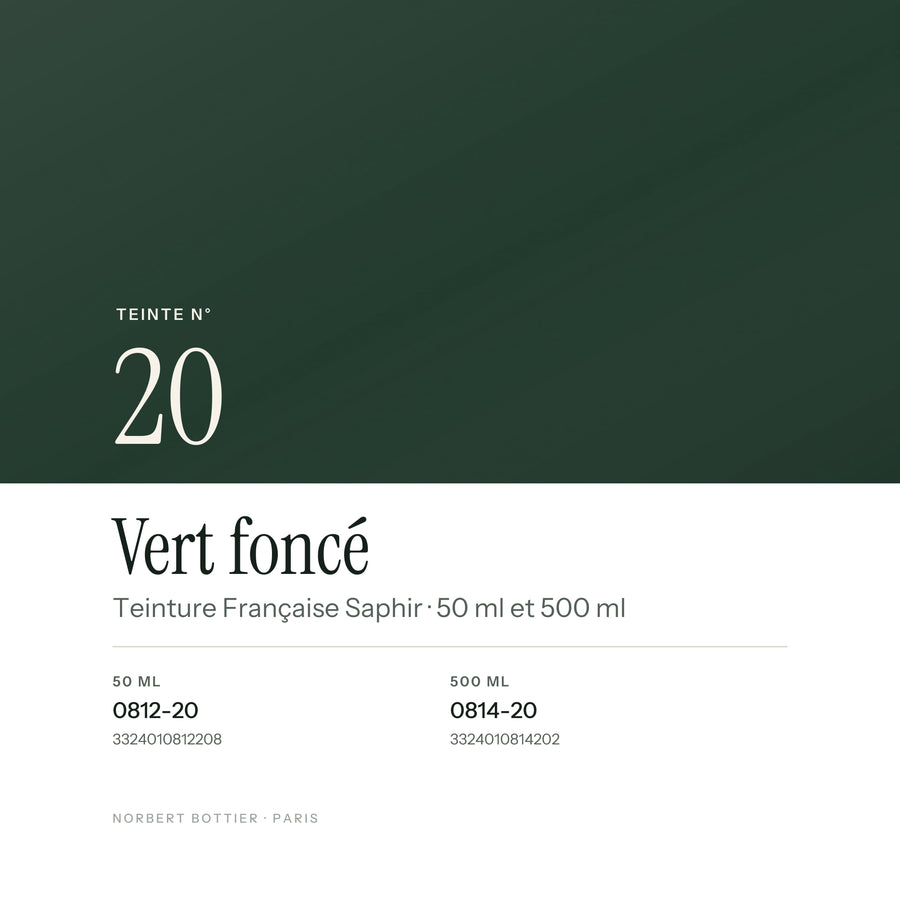 Teinte Vert foncé n° 20 de la Teinture Française Saphir, réf. 0812-20 / 0814-20